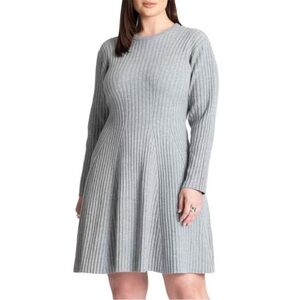 Eloquii NWT Sz 18/20 Heather Gray Fit and Flare Sweater Dress Ribbed Long Sleeve